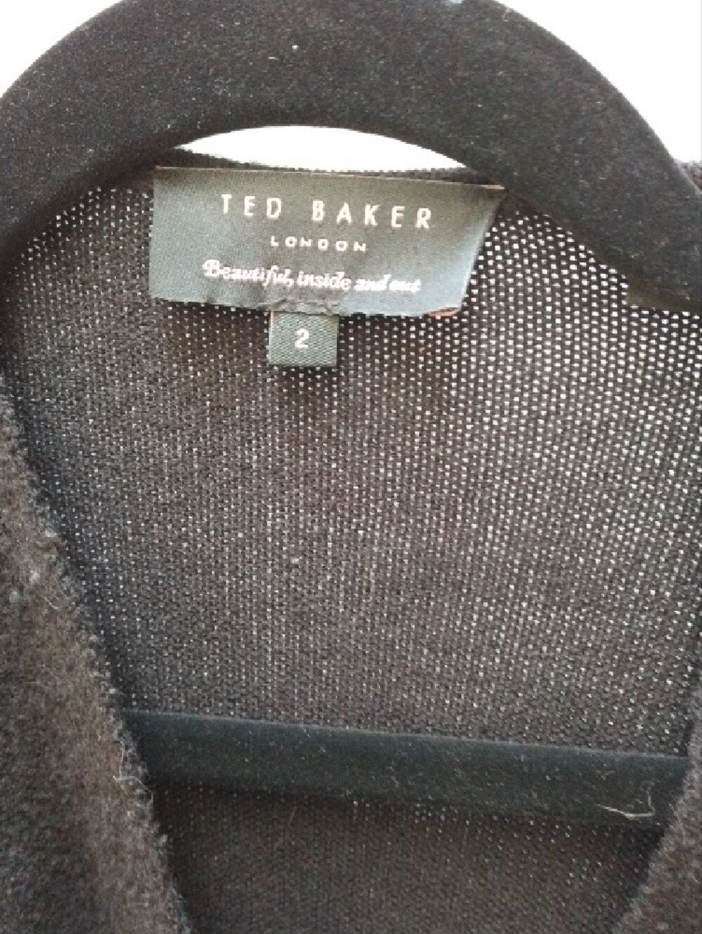 Ted Baker Black Knit Open Cardigan Wool & Leather Sleeves - Picture 2 of 7